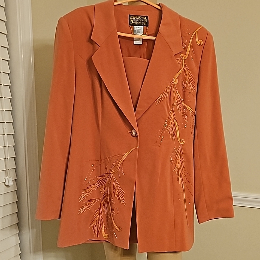 Elegant Orange Embroidered Women's Blazer